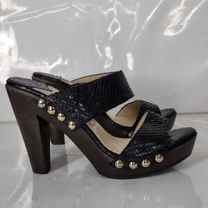 Jimmy Choo Black Python Embossed Wooden Platform Size 38
